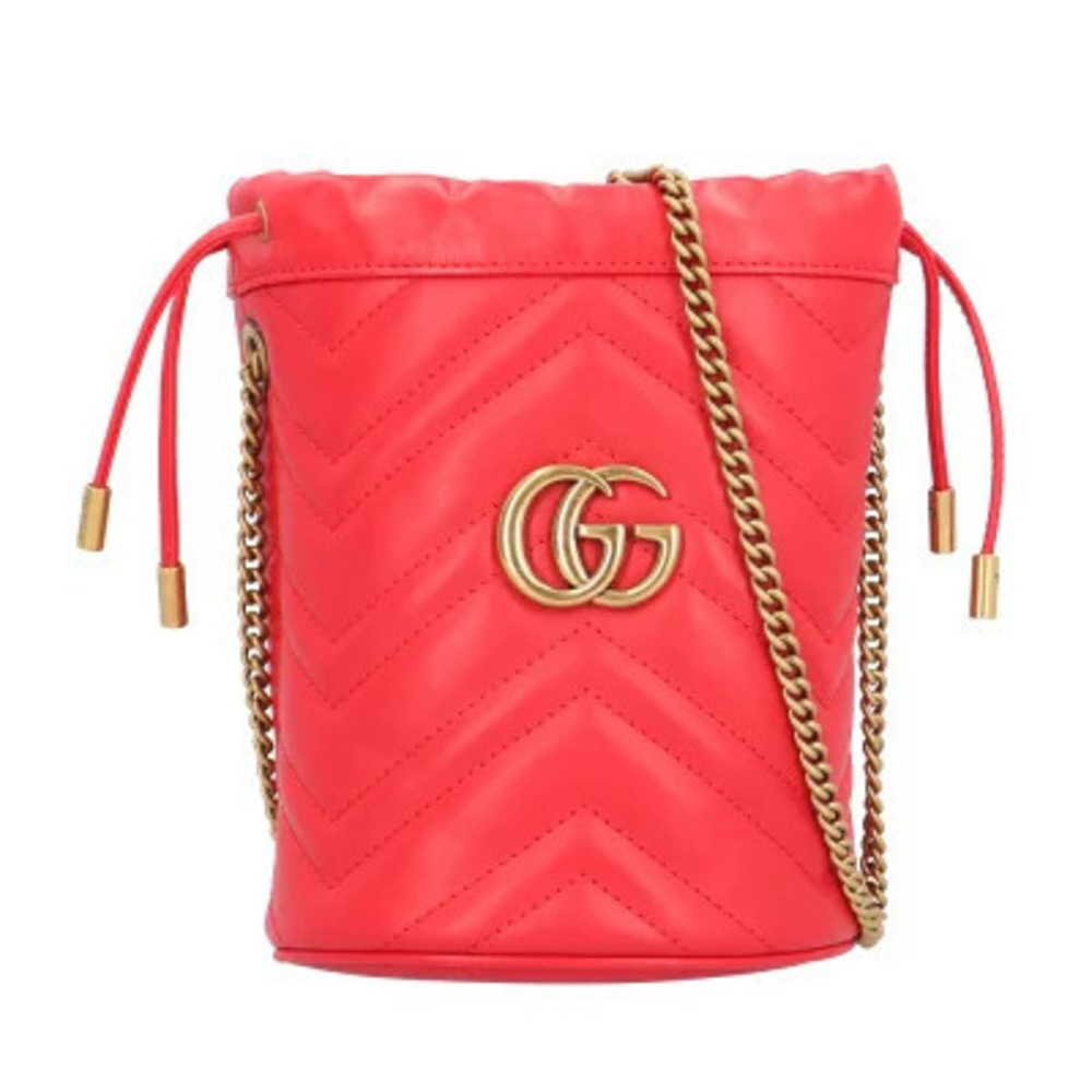 Gucci Bucket GG Marmont Shoulder Bag Leather Red Chain